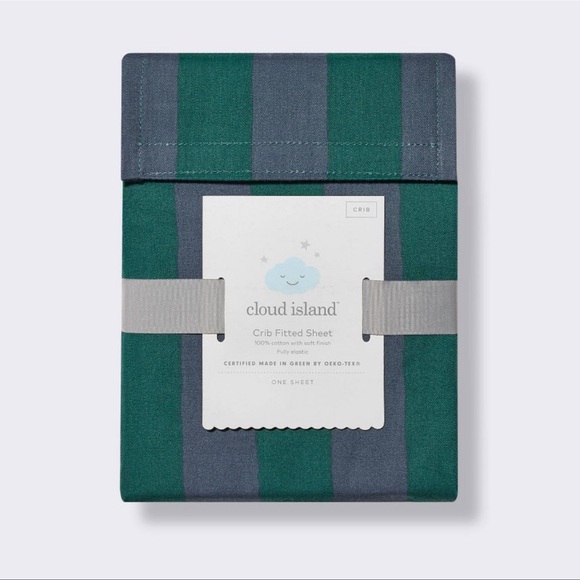 Cloud Island Striped Crib Fitted Sheet - Green and Gray - Picture 1 of 2